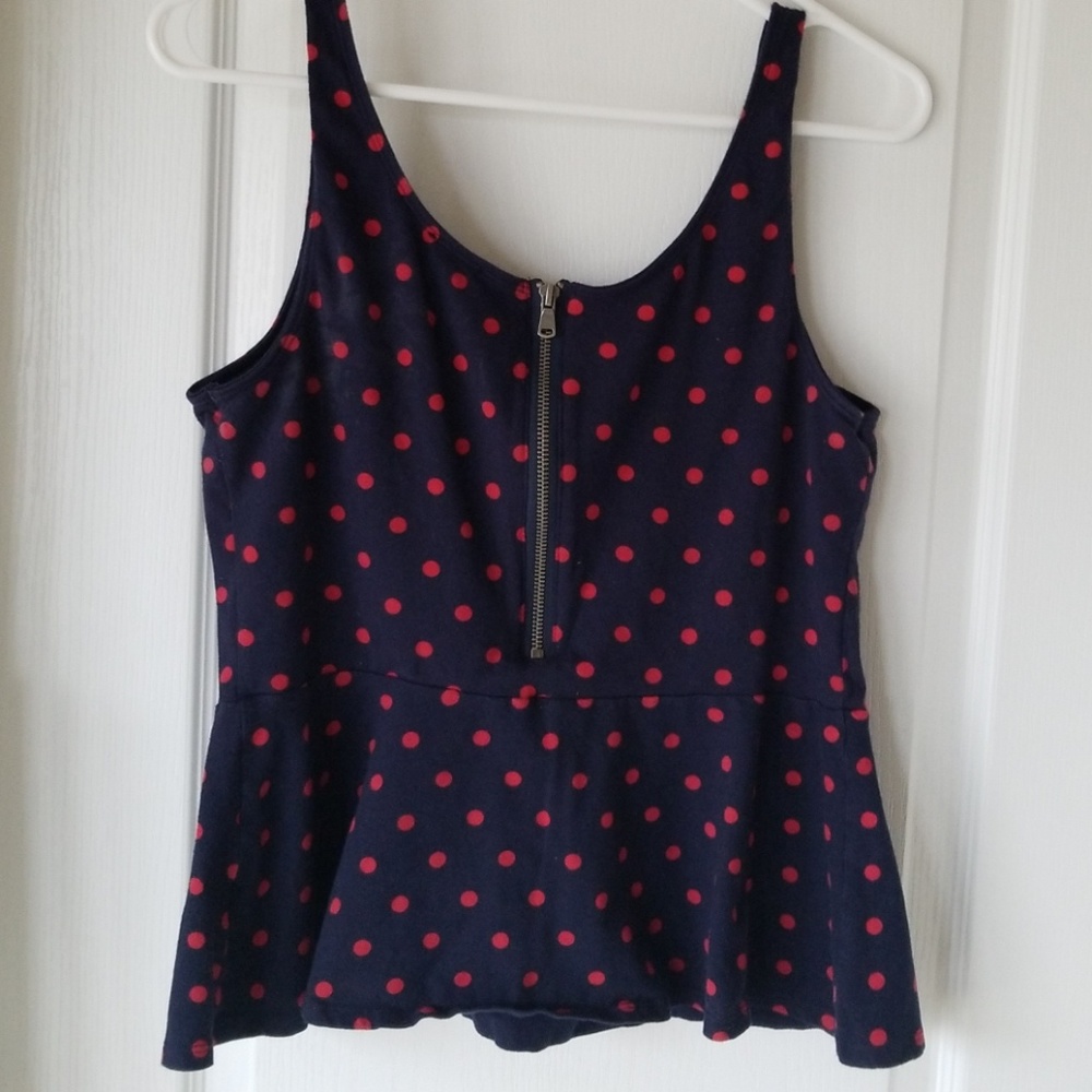 Navy and red polka dot peplum top - Picture 3 of 3
